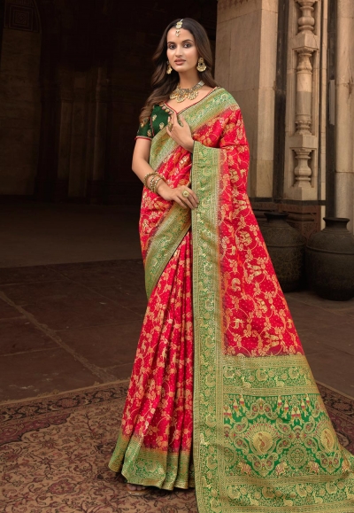 Silk Saree with blouse in Red colour 10178