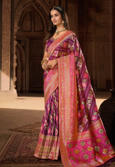 Silk Saree with blouse in Purple colour 10171