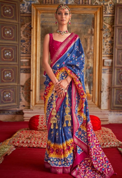 Patola silk Saree in Blue colour 458B