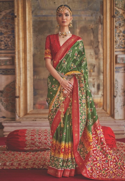Patola silk Saree in Green colour 458E