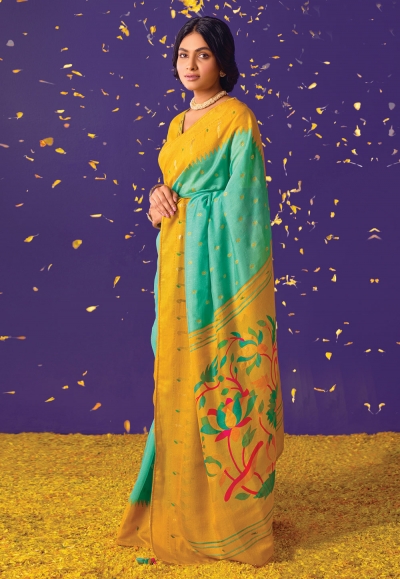 Brasso Saree with blouse in Sea green colour 16001