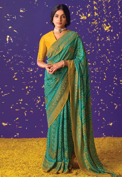 Brasso printed Saree in Sea green colour 16010