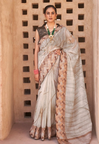 Silk Saree with blouse in Off white colour 401