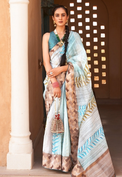 Silk Saree with blouse in Sky blue colour 406