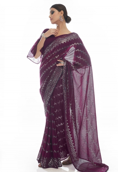 Georgette sequence Saree with blouse in Purple colour 21003