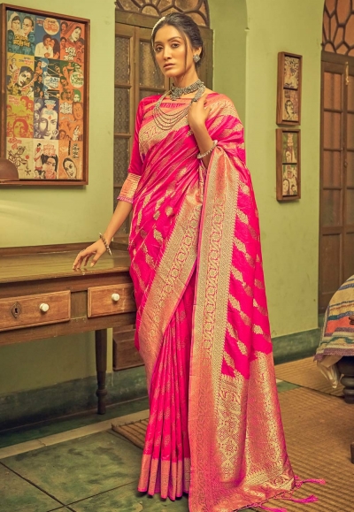 Banarasi silk Saree with blouse in Magenta colour 20003