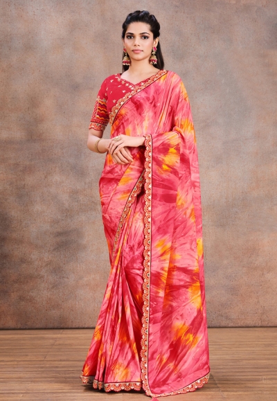 Silk Saree with blouse in Pink colour 42208
