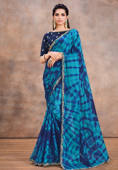 Crepe georgette printed Saree in Sky blue colour 42210