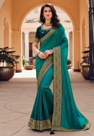 Silk Saree with blouse in Sky blue colour 1004