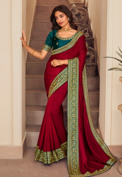 Silk Saree with blouse in Maroon colour 1006