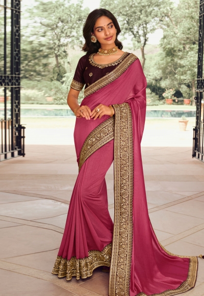 Silk Saree with blouse in Pink colour 1010