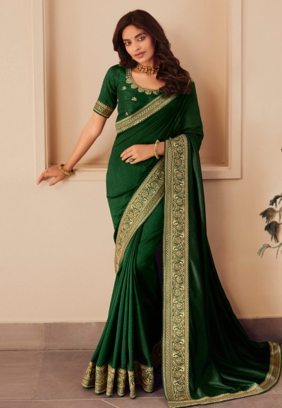 Silk Saree with blouse in Green colour 1005