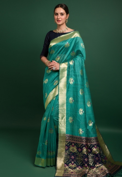 Silk Saree with blouse in Sea green colour 10954