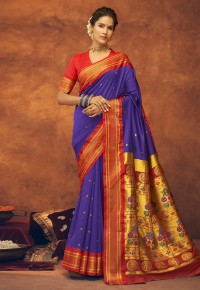 Silk paithani Saree in Blue colour 42002