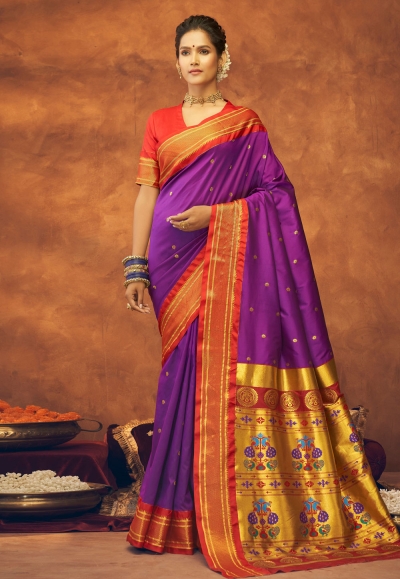 Silk paithani Saree in Purple colour 42004