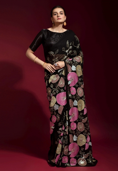 Banglori silk Saree with blouse in Black colour 170203