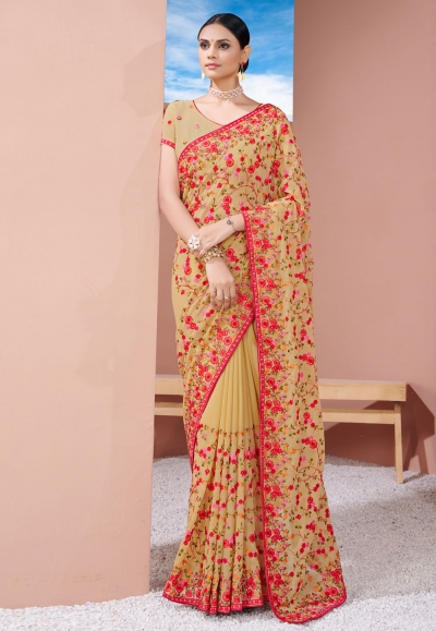 Georgette Saree with blouse in Beige colour 1333