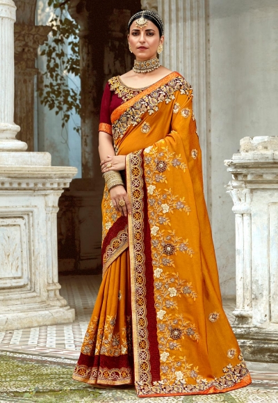 Silk Saree with blouse in Mustard colour 34319