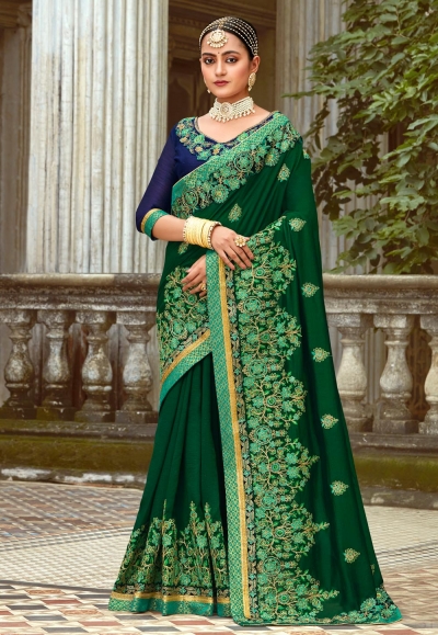 Silk Saree with blouse in Green colour 34315