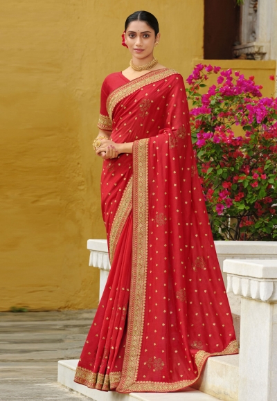 Silk Saree with blouse in Red colour 87827