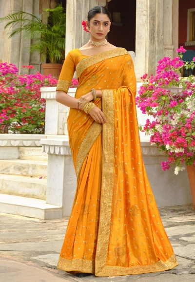 Silk Saree with blouse in Orange colour 87828