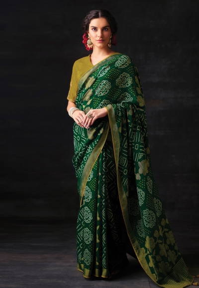 Brasso Saree with blouse in Green colour 16025