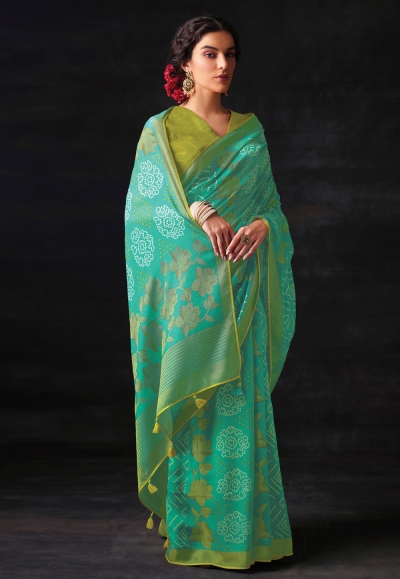Brasso Saree with blouse in Sea green colour 16027