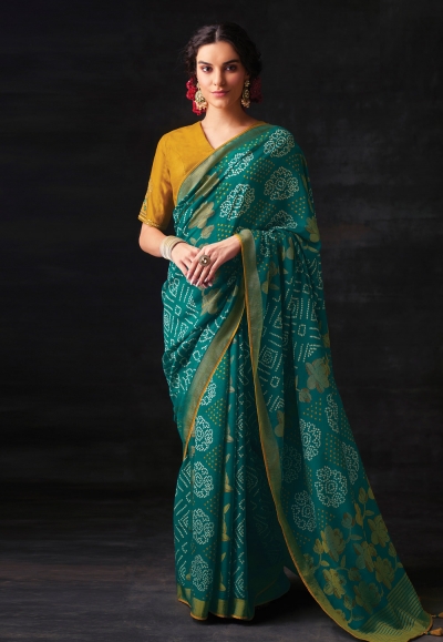 Brasso Saree with blouse in Sea green colour 16021