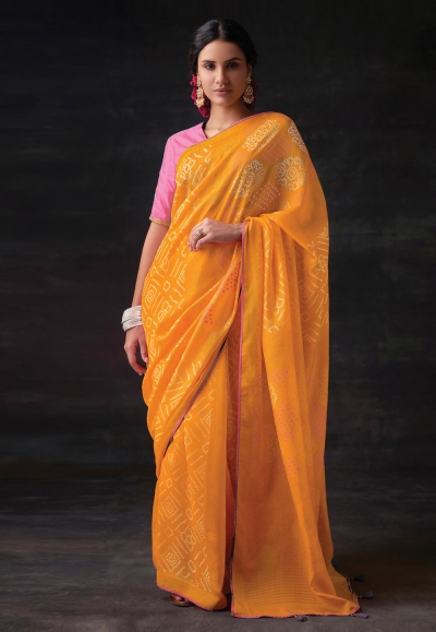 Brasso Saree with blouse in Orange colour 16026