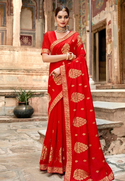 Silk Saree with blouse in Red colour 2228