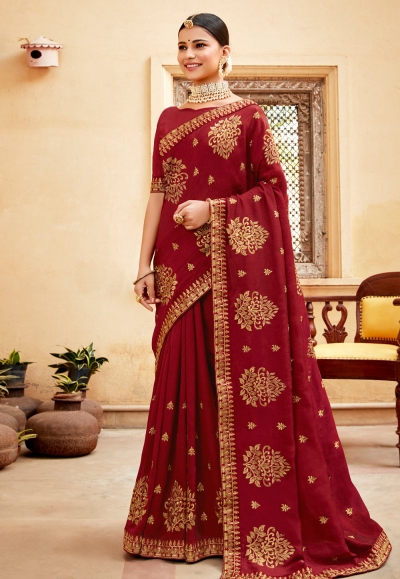 Silk Saree with blouse in Maroon colour 2234
