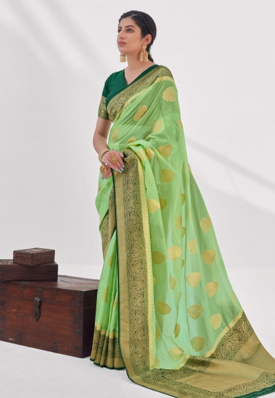 Silk Saree with blouse in Light green colour 16001