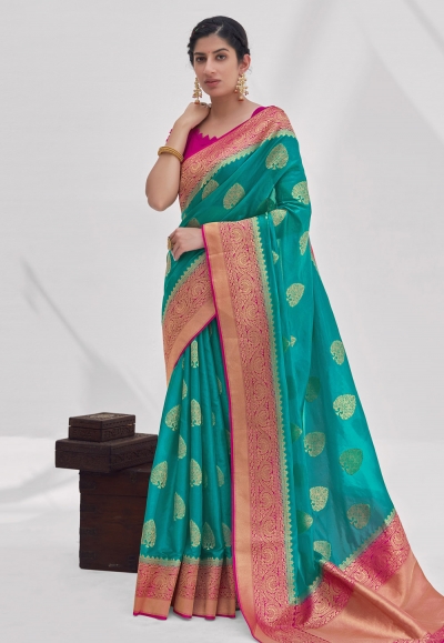 Silk Saree with blouse in Sky blue colour 16005