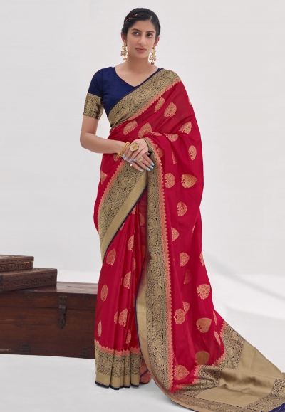 Silk Saree with blouse in Maroon colour 16006