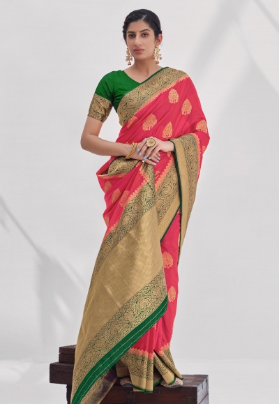 Silk Saree with blouse in Pink colour 16004