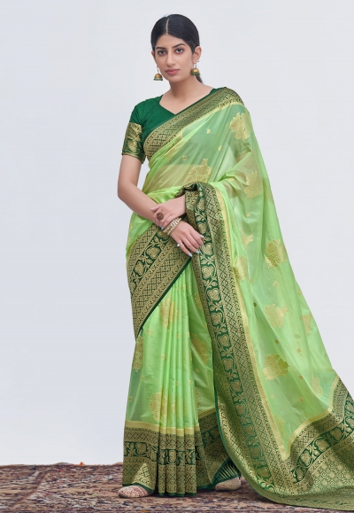 Silk Saree with blouse in Light green colour 17001