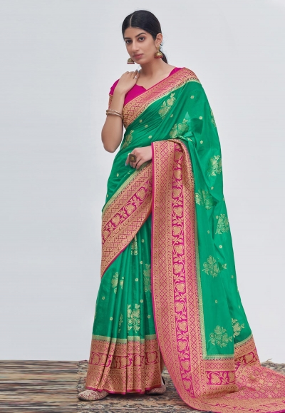 Silk Saree with blouse in Sea green colour 17006