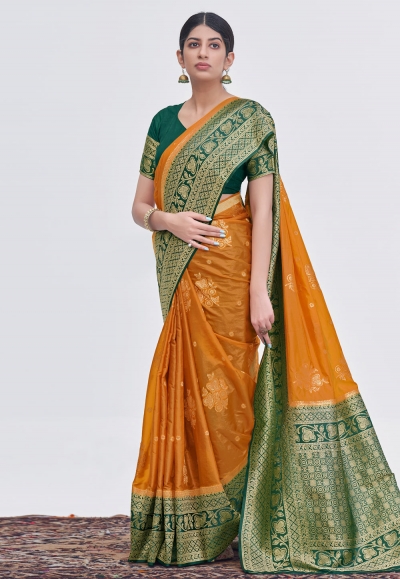 Silk Saree with blouse in Mustard colour 17004