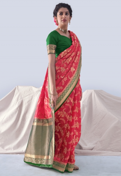 Silk Saree with blouse in Pink colour 18006
