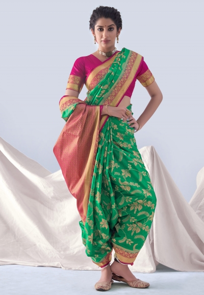 Silk Saree with blouse in Green colour 18004