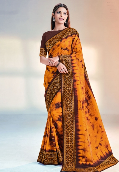 Silk Saree with blouse in Orange colour 42304