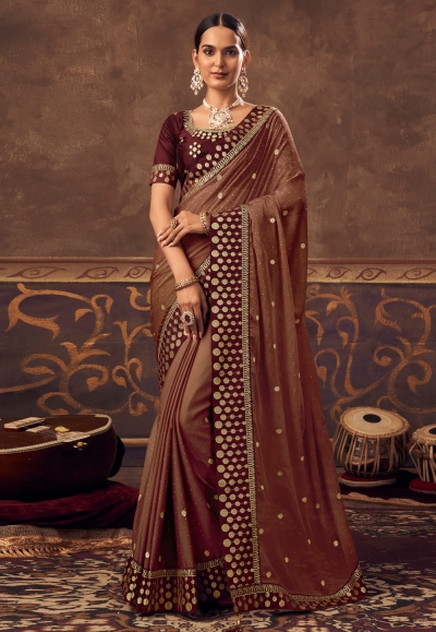 Chinon Saree with blouse in Brown colour 4804