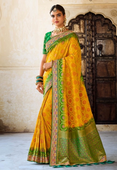 Silk Saree with blouse in Yellow colour 212