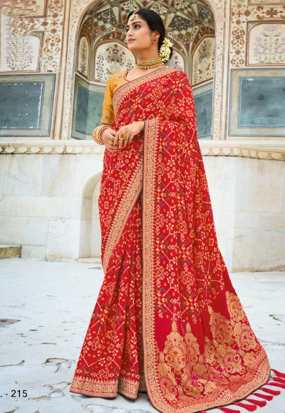 Silk Saree with blouse in Red colour 215