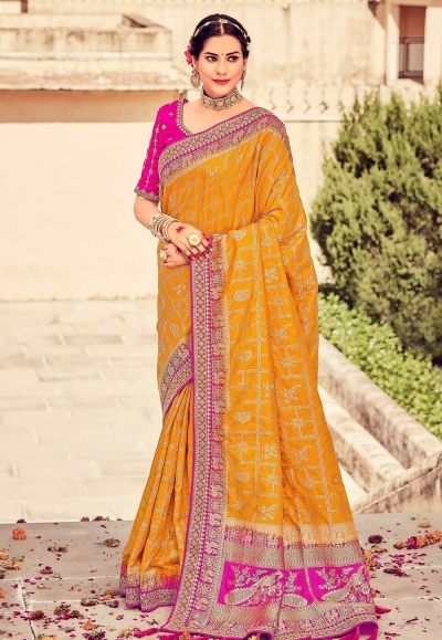 Silk Saree with blouse in Mustard colour 109