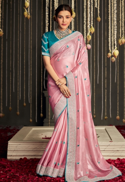 Kajal aggarwal Silk bollywood Saree in pink colour 5221