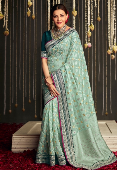 Kajal aggarwal Silk bollywood Saree in sea green colour 5222