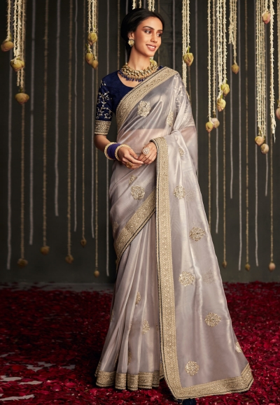 Silk Saree with blouse in Grey colour 5224
