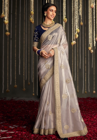 Silk Saree with blouse in Grey colour 5224