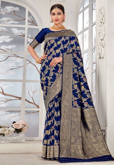 Banarasi silk Saree in Navy blue colour 4702